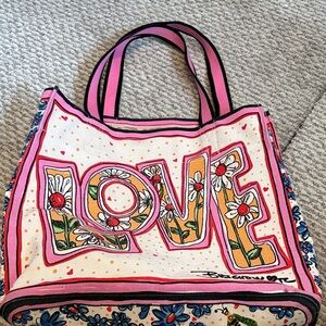 Brighton Pink and White LOVE Floral Canvas Tote
